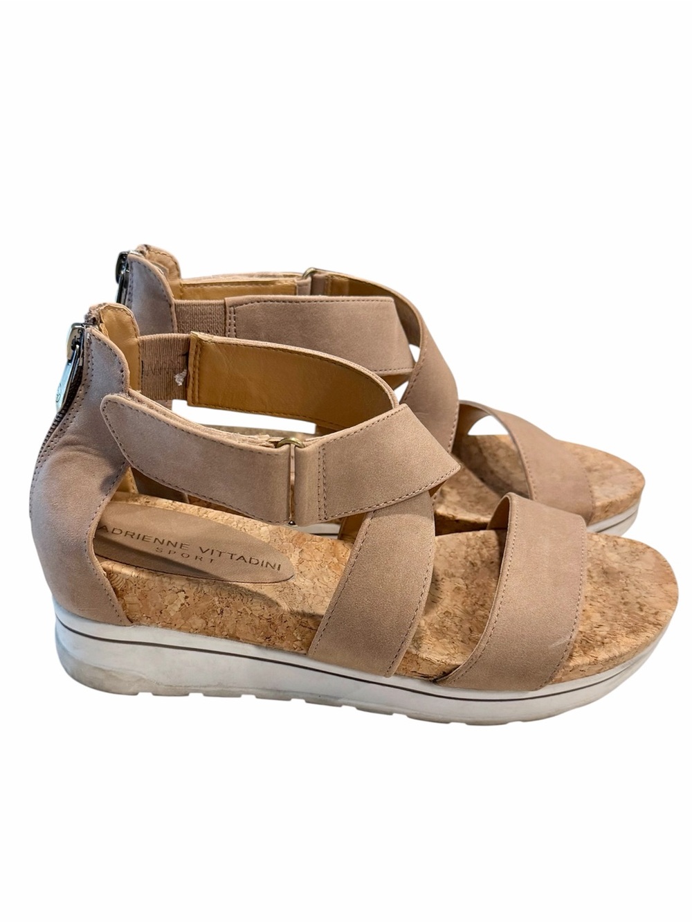Adrienne Vittadini Taupe Crisscross Cork Wedge Sandals - Size: 7 - Picture 5 of 9